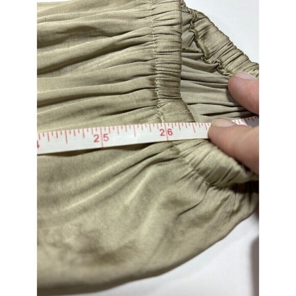 NWT Aakaa Vintage Gold Jumpsuit Khaki Shimmer Size Medium Satin Drawstring Waist - Picture 7 of 12